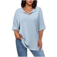 thumbnail image 3 of Ropa para adolescentes,Blusa informal de poliéster con cuello en V y mangas 3/4, talla grande, tela suave y cómoda, blusa de moda para mujer, sopatenor, 3 of 9