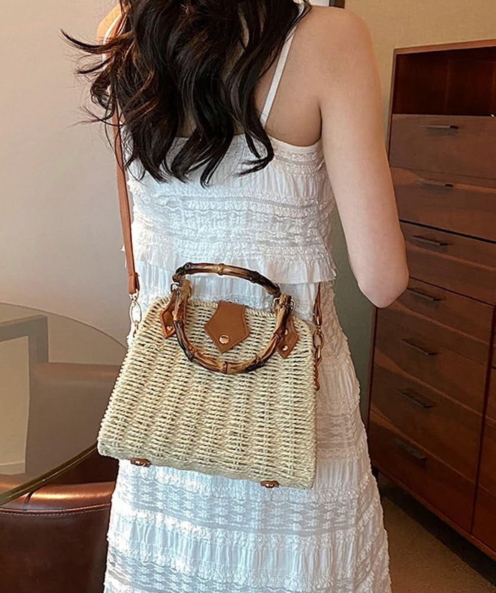 Summer Straw Bag for Women Beach Rattan Top-Handle Purse Straw Crossbody Clutch Bags Handwoven Tote Handbag 2024