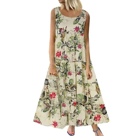 

Pianpianzi Summer Long Dresses Casual Maternity Dress with Lace Sleeves Sundresses for Women Womens Casual Summer Floral Printed Round Neck Sleevess Long Dress