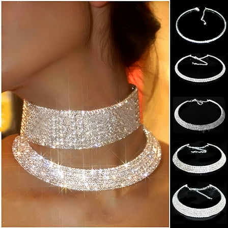 DESIGNICE Elegant Rhinestone Women Collar Choker Necklace for Wedding Birthday