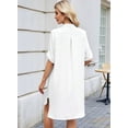 thumbnail image 2 of Dycnvjo Womens Button Down Shirt Dress Oversized Casual Short Sleeve Collared V Neck Summer Mini Dresses White L, 2 of 4