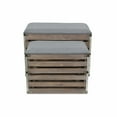 thumbnail image 4 of Set of 2 Rectangular Gray Linen Fabric and Wood Slats Storage Benches, 4 of 5