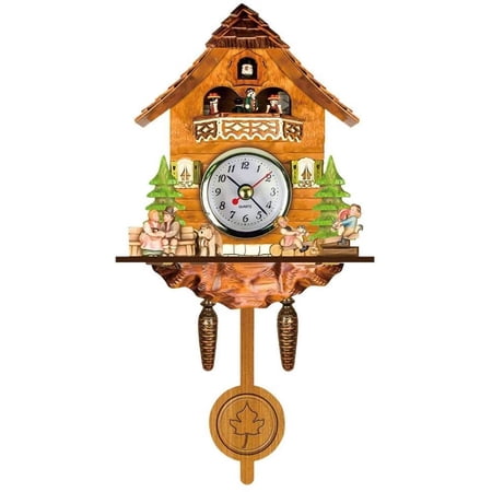 LUU-Antique Wooden Cuckoo Clock with Auto Swing Pendulum for Home Decor, Traditional Northwest European (CM002)_SAI