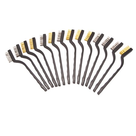 

14 Wire Brush Set for Cleaning Welding Slag and Rust Stainless Steel and Brass Curved Handle Masonry brush Wire bristle Scratch Brush