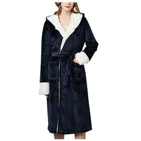 

REORIAFEE Women s Warm Fleece Winter Robe Long Plush Cardigan Fall Bathrobe Soft Long Bathrobe Long House Coat Kimono Robes Long Bath Robe Nightgown Pajamas Sleepwear Housecoat