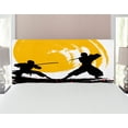 thumbnail image 1 of Japanese Headboard, Watercolor Style Silhouette Ninjas in the Moonlight Medieval, Upholstered Decorative Metal Bed Headboard with Memory Foam, Full Size, Vermilion Mustard, by Ambesonne, 1 of 4