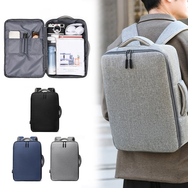 Mochila para portátil (1 unidad), bolsa de viaje de negocios (41 x 29 x 11 cm), puerto de carga, de poliéster, con llavero y silbato de emergencia para viajeros (negra).