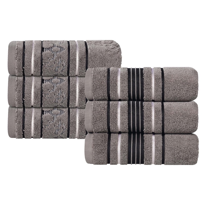 Superior Sadie Zero Twist Cotton Floral Hand Towel Set of 6, Charcoal