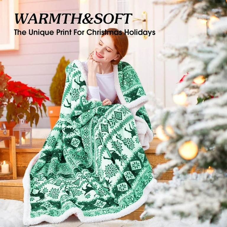 Sherpa Christmas Throw Blanket for Adults Fleece Flannel Holiday Blankets and Throws Cozy Warm Fuzzy Fluffy Soft Throw Blankets for Couch Bed Gifts for Women Men Kids 60 x 80