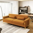 thumbnail image 4 of 85.63'' Mid-Century Modern Orange Velvet Sofa Couch with Metal Gold Legs, 3 Seater Tufted Loveseat Couches with 2 Lumbar Pillows for Living Room and Apartment, 4 of 6