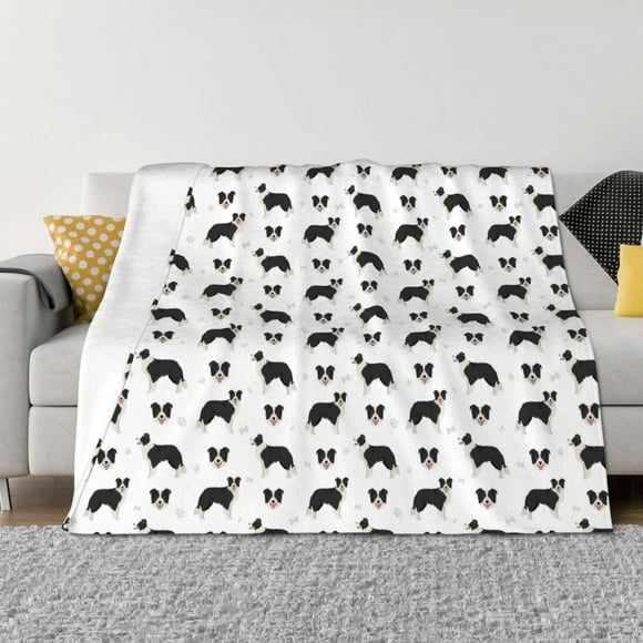 Saiise Border Collie Imprimé Chien Couverture Réversible Super Douce, Literie en Flanelle de Coton pour Canapé, Confortable et Idéale comme Cadeaux de Noël-40"x30 Pouces