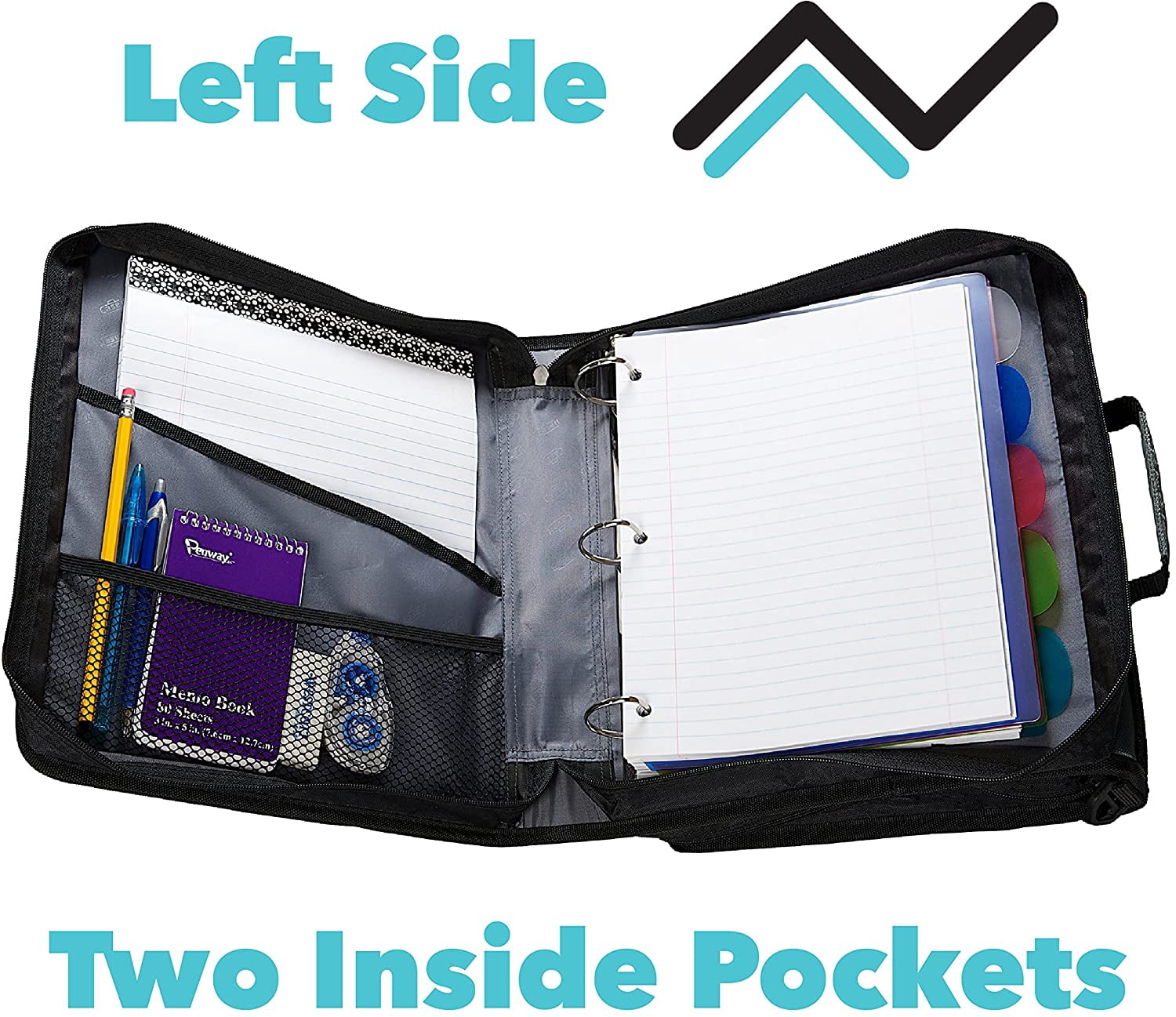 Case-it The Z Shape Zipper Binder - Two Binders in One - Double Sided 1.5 Inch D-Ring - Multiple Pockets - 500 Page Capacity - Comes with Shoulder Strap, Blue Z-176