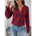 thumbnail image 3 of Women'S V Neck Plaid Shirts Dressy Casual Button-Down Business Work Boho Tops Long Sleeve Fall Outfits Red XXL, 3 of 8