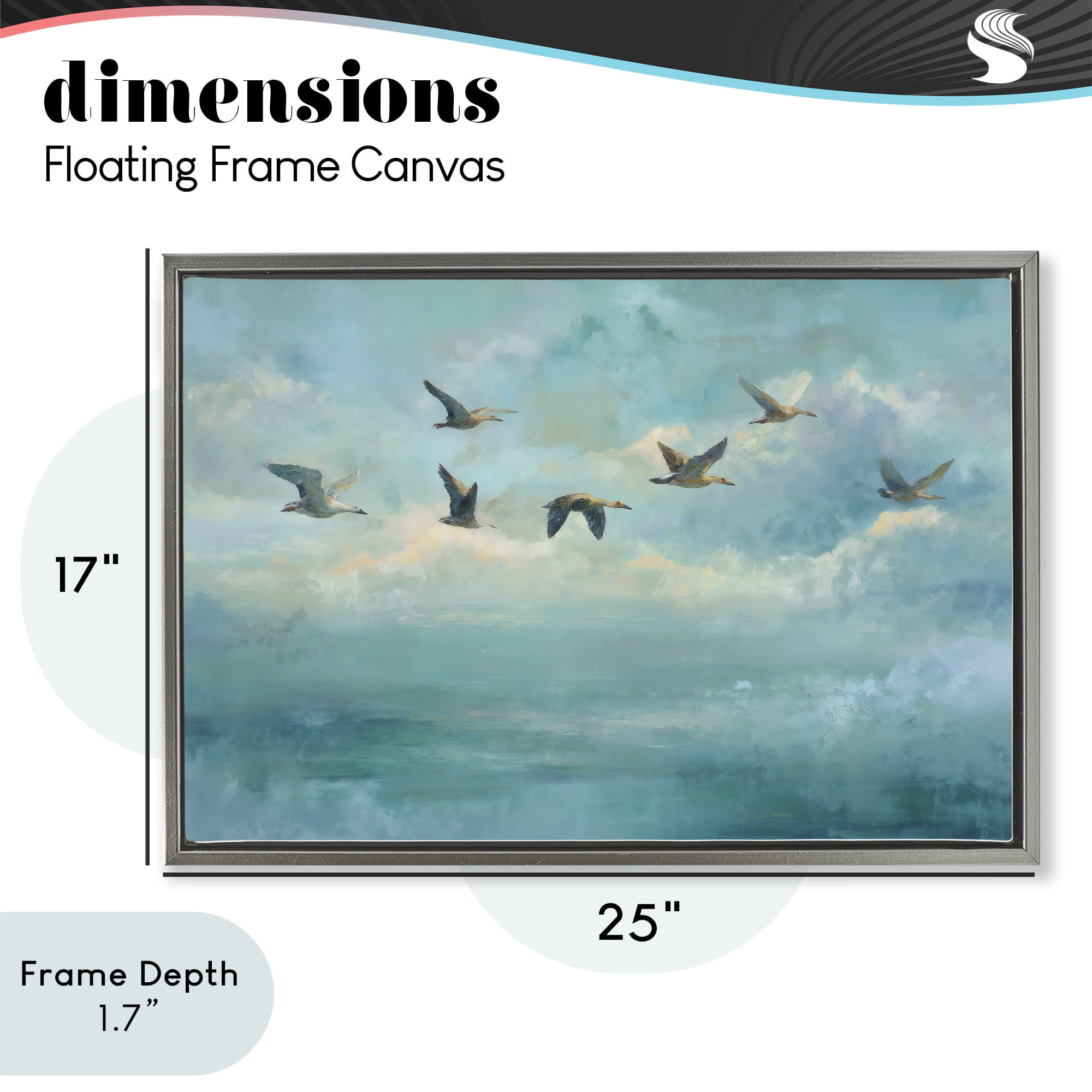 Stupell Industries Blue Skies Geese Gray Framed Floater Canvas Wall Art, design by Petal Prints Design