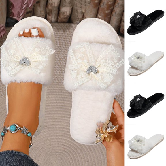 Agkizg Womens Fuzzy Slippers, House Slippers, Flat Fuzzy Open Toe House Slippers Friendly Plushes Casual Indoor Outdoor Winter Slippers