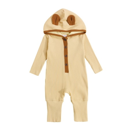 

One Opening Infant Baby Girl Boy Knitted Romper Hooded Jumpsuit Outfits Clothes