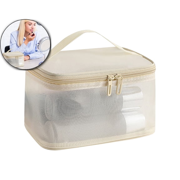 WNFJR Large Clear Makeup Bag Big Cosmetic Bags Waterproof Toiletry Orangizer with Handle Transparent Toiletries Case Travel Pouch for Women Daily Purse