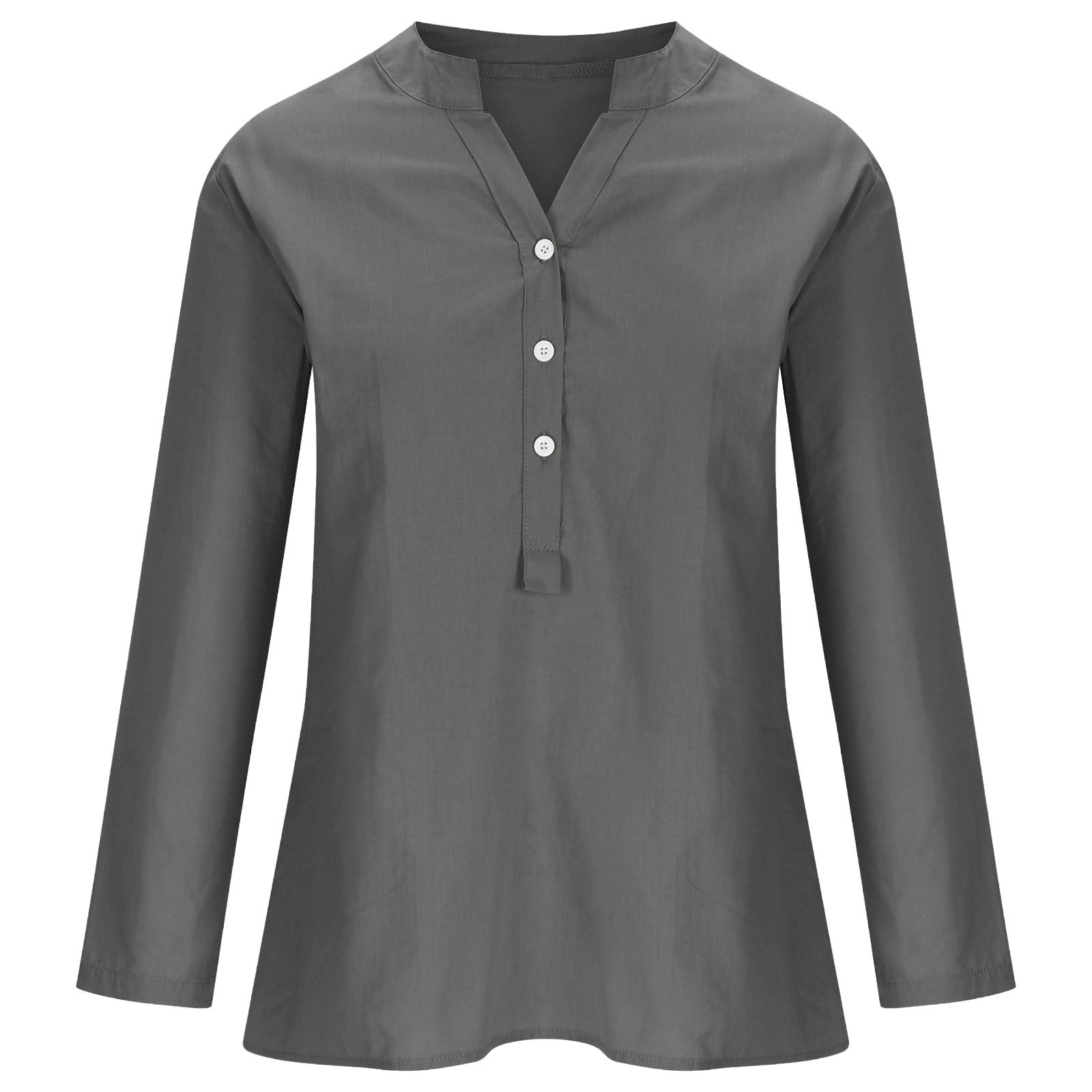 YUGYXL Womens Plus Size Henley Shirt Breathable Cotton Linen 3/4 Sleeve T-Shirt Casual Button V-Neck Blouse Comfy Solid Color Loose Fit Pullover TopsSummer Savings