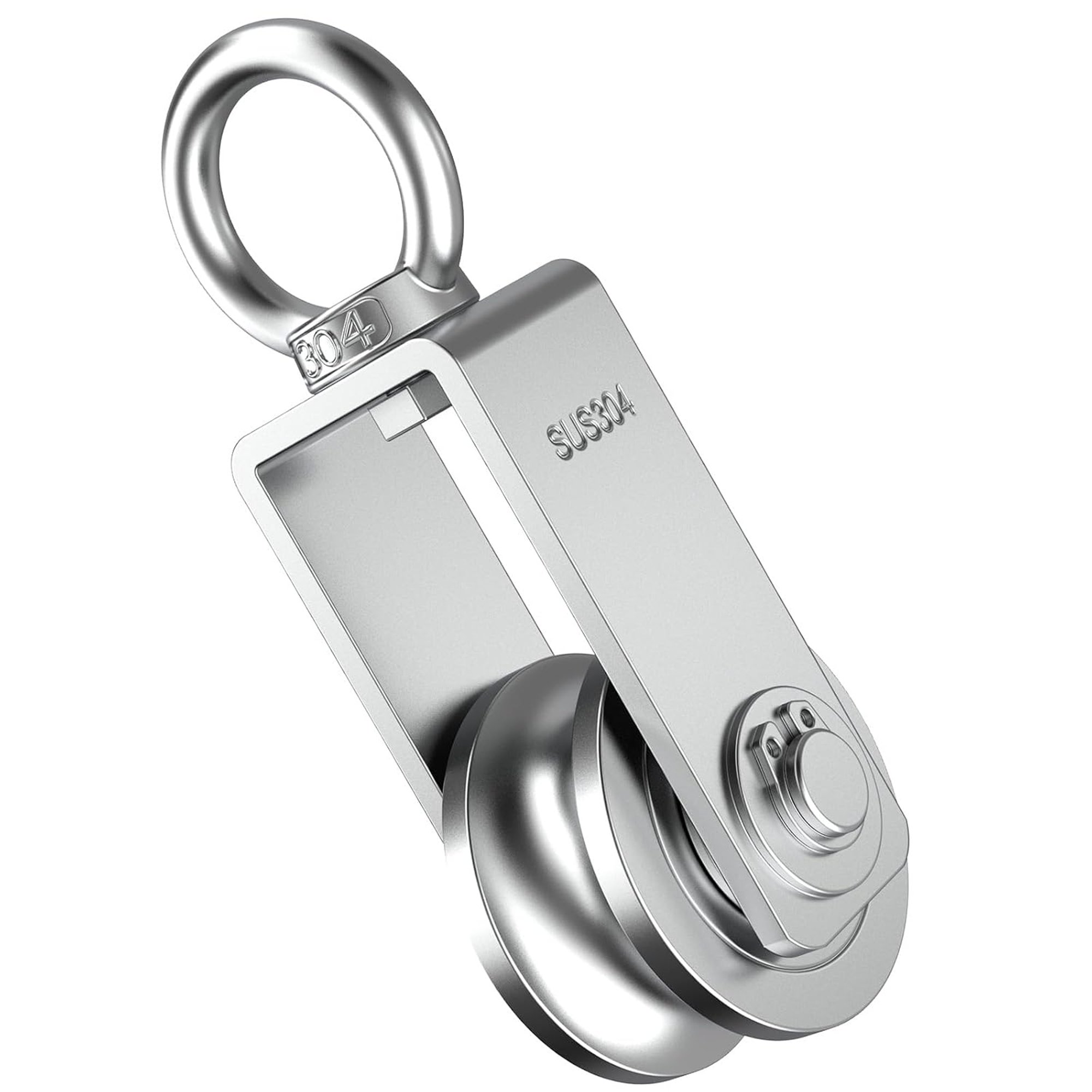 CURYMAY Rope Pulley 304 Stainless Steel Cable Pulley Wheel 34Mm 1Pc Dual Bearing 440Lb Load U Type 360° Swivel Pulley Wire Rope Hoist Clothesline Snatch Block Small Duty Pulley