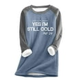 thumbnail image 3 of lcziwo Pullover Sweatshirts for Women Thick Fleece Lined Sweater Tops Letter Graphic Print Pullover Warm Winter Loungewear, Blue, S, 3 of 6