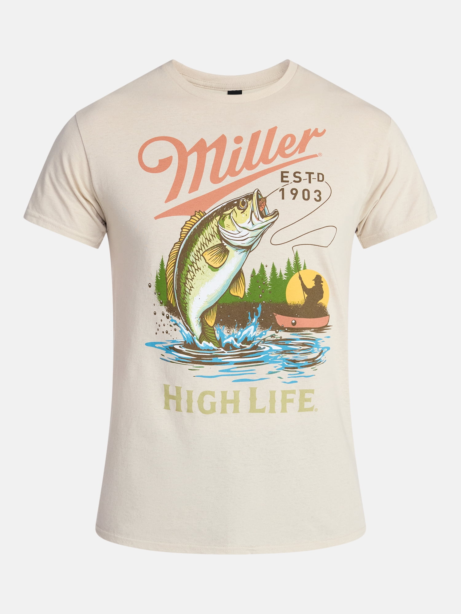 Miller Men's and Big Men's High Life Fishing Graphic Tee, Sizes S-3XL