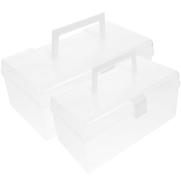 KAKOWELY 2-Pack Clear Plastic Medicine Organizer Box with Handle, Portable Pill Storage Container for Home Use