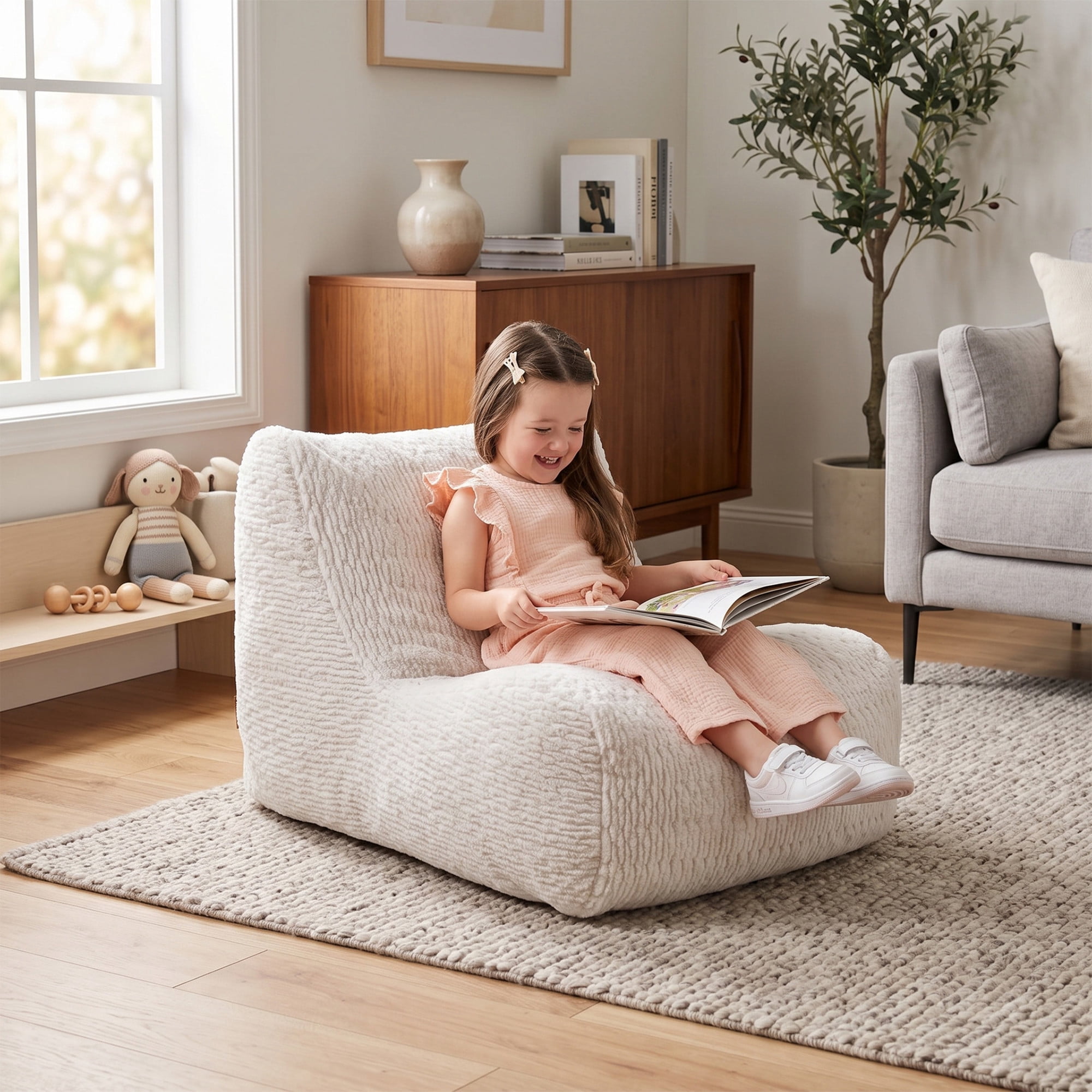 Big Joe Modora Kids Bean Bag Lounger, Snowdrift Featherridge Fabric