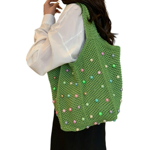 Bolsa de verano de la playa tejida Bolsa de trajes de playa para mujer casual para el trabajo de compras en la calle Viajes Verde