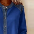 thumbnail image 6 of successthop Denim Patchwork Jacket Women Casual Button Up Crewneck Clothes Long Sleeve Outwear Panel Vacation Outfits M, 6 of 7