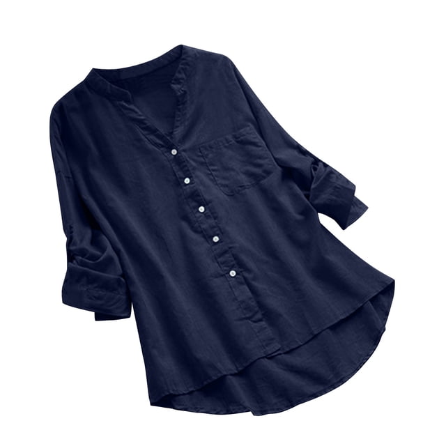 WEIYLL Hauts de Sortie pour Femmes Manches Longues Extérieur Décontracté Bouton Chemisier Bleu Tailles G