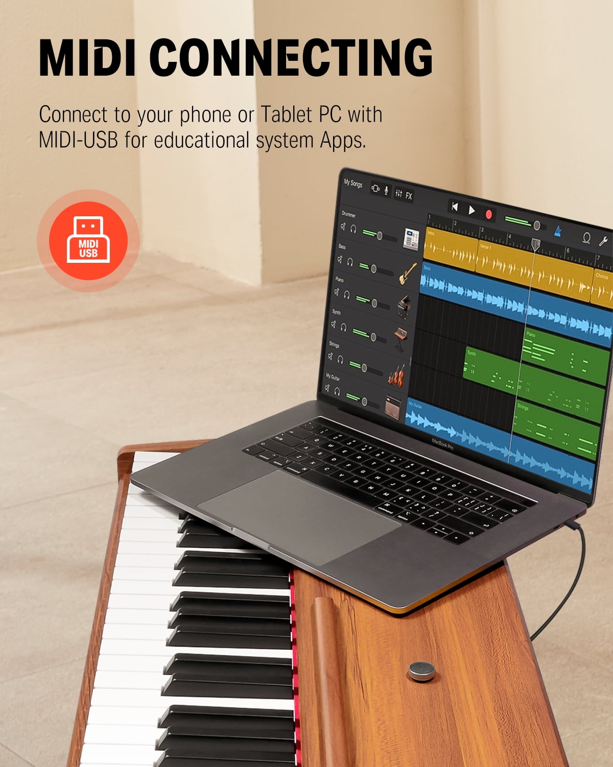 Donner DDP-80 Classic Digital Piano 88 Key Weighted Keyboard for Beginners, with Sheet Music Stand, 3 Pedals, Power Adapter, Supports USB MIDI, Retro Wood Color, Melodics Lessons