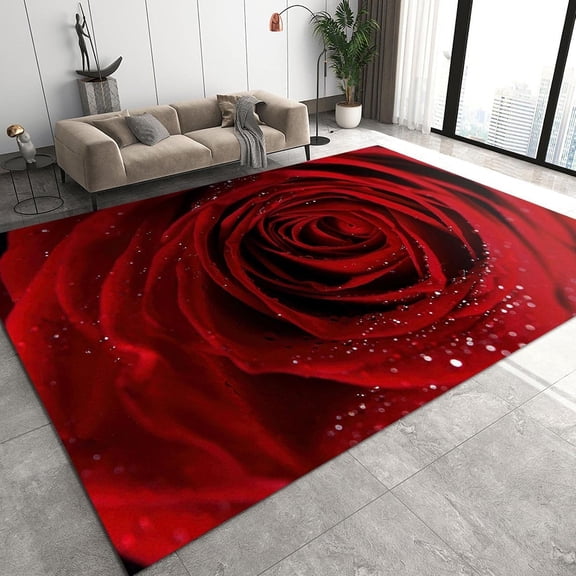 Romantic Red Rose Flower Area Rug, Indoor Non-Slip Kids Rugs, Machine Washable Breathable Durable Carpet for Front Entrance Floor Decor 2x3ft