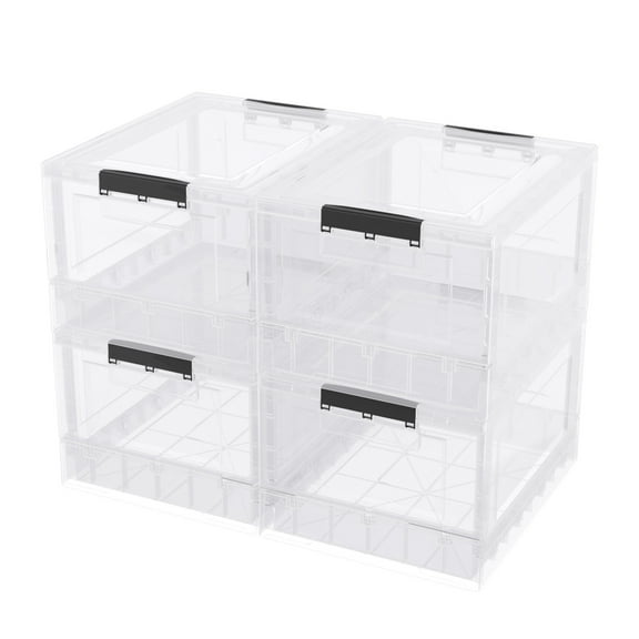 Jekiyo 30 L Clear Plastic Collapsible Storage Box, Folding Storage Bin with Lid, 4 Packs