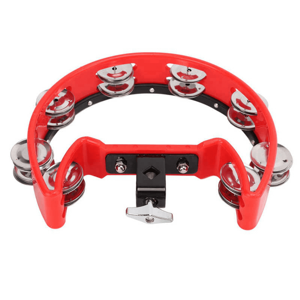 2X Half Moon Music Hand Bell Percussion Instrument Accompaniment Hand Rattle Percussion Instrument Parts Tambourine, Red