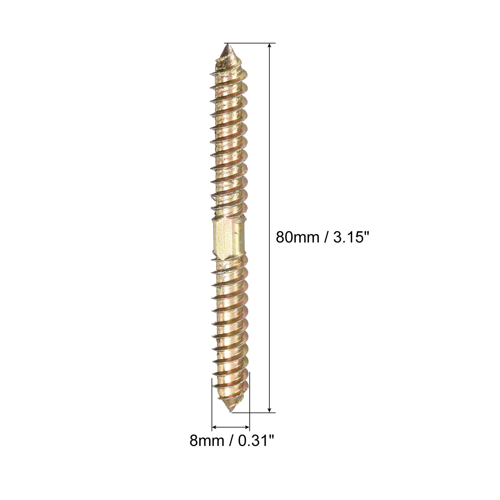 Unique Bargains Hanger Bolts Double Ended Self-Tapping Thread Dowel Screw 80mm 24Pcs