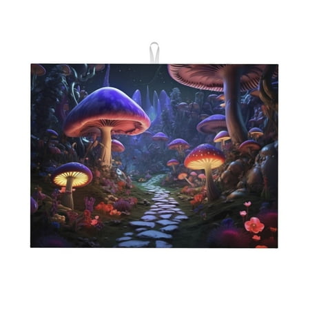 

Kdxio Jungle Path Glowing Mushrooms for Dish Drying Mat 24*18 inch Absorbent Dish Drainer Kitchen Counter Large Size Dish Drying Pad for Countertops Draining Racks