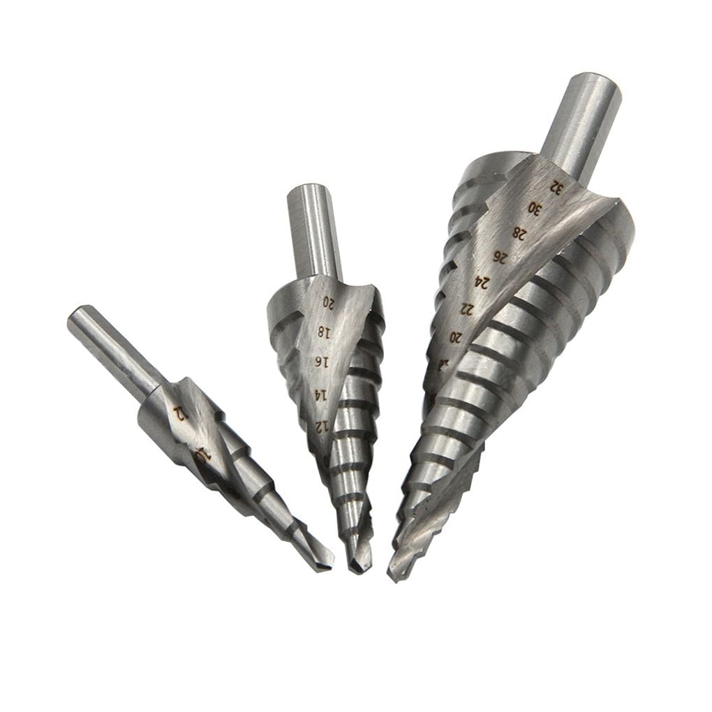 outdoorline 3pcs High Speed Steel Spiral Groove Step Drill Bits Set for