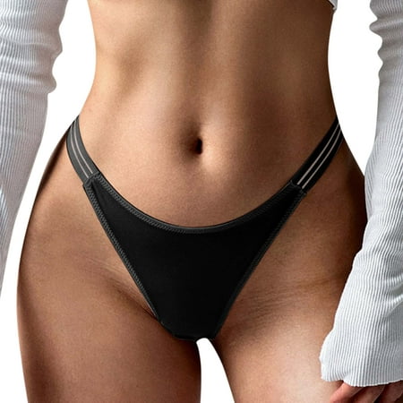 

WZHKSN Women Solid Panty Black Perspective Thongs 1-Pack