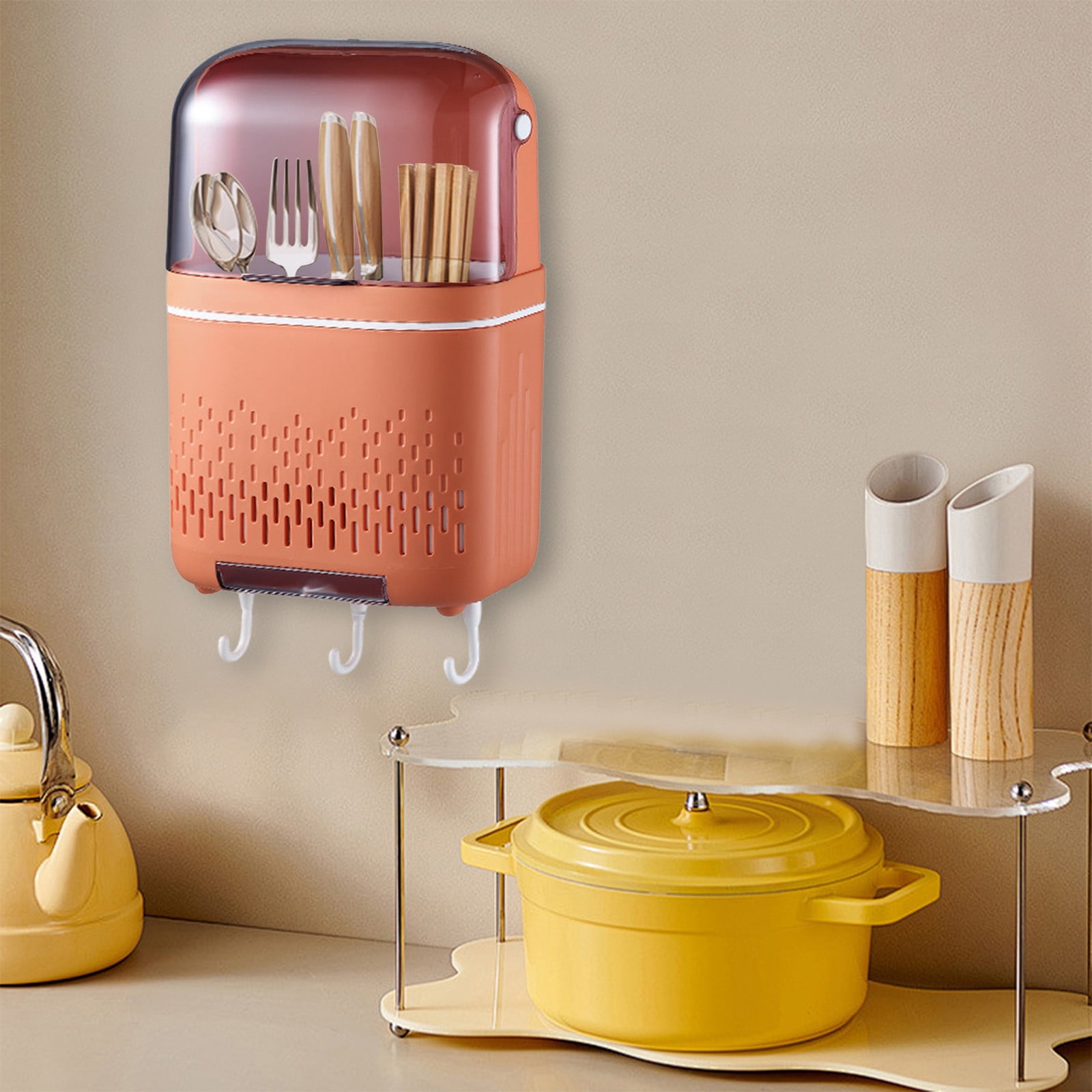 Dvumao Kitchen Storage, Punch Free Wall Mounted Chopstick Cage with Lid Tableware Airing Storage Basket Kitchen Hanging Rack Suitable for Kitchen Restaurant Storage, Gift for Friend