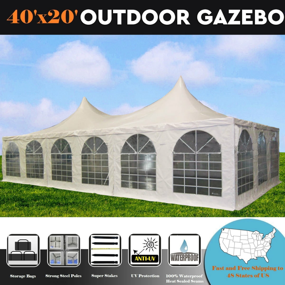 Storage Bags Included 40'x20' PVC Frame Tent Party Wedding Canopy 30'x20' 