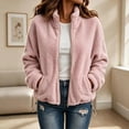 thumbnail image 2 of Enjoytime Fleece Jacket Women Lapel Long Sleeve Full Zip Up Short Coat Casual Warm Cozy Fall Winter Outwear with Pockets, 2 of 8