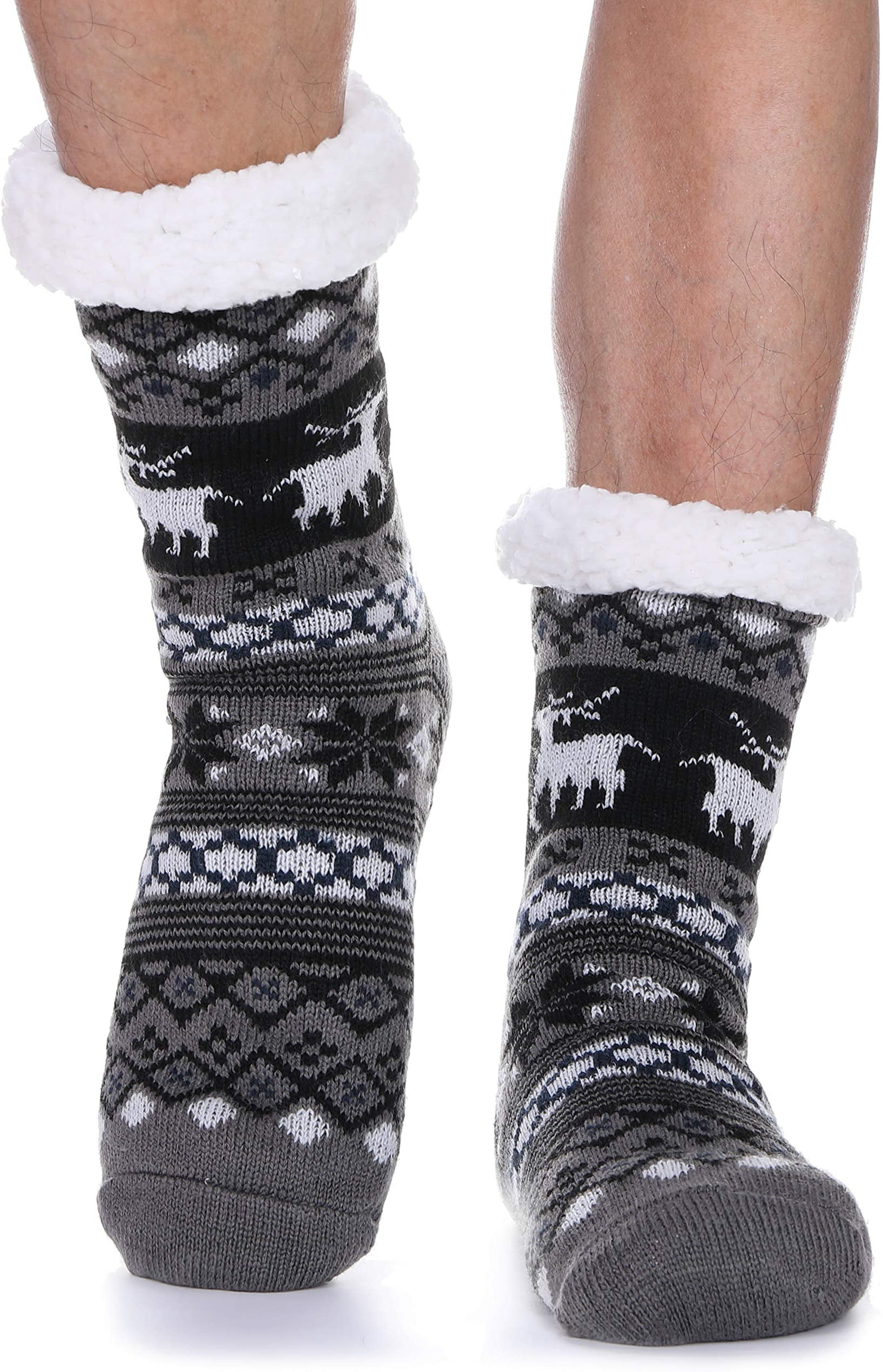 Sandsuced Mens Slipper Fluffy Socks Warm Winter Thick Cosy Fleece Comfy Soft Anti Slip Christmas Home Bed Gift Stocking Stuffer with Grips
