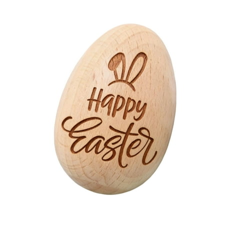 Wooden Egg Shaped Ornament with Engraved Bunny Ears and Happy Easter Lettering for Seasonal Decoration Display Wooden Egg Shaped Ornament with Engraved Bunny Ears and Happy Easter Lettering for Seasonal Decoration Display