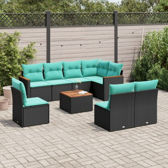 vidaXL 9 Piece Patio Sofa Set with Cushions Black Poly Rattan