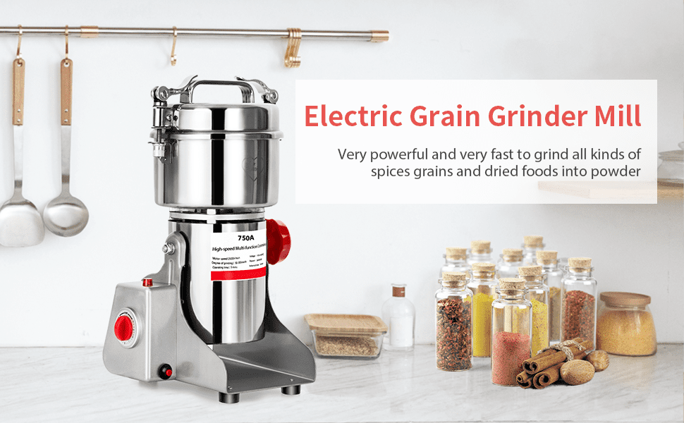 750g Commercial Spice Grinder Electric Grain Mill Grinder 2600W High Speed  Pulverizer, Stainless