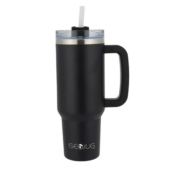Brentwood Geojug 40-Oz. Insulated Stainless Steel Tumbler Cup with Handle, Lid, and Straw, Black, CMB-1200BK