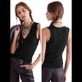 thumbnail image 3 of Camisetas Sin Mangas Acanaladas para Mujer, Camisetas de Verano Ajustadas con Cuello en V, Camisetas Casuales Básicas de Punto Sin Mangas Negro M, 3 of 7