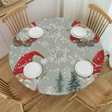 

Autua Gnomes Snowflakes Winter Round Table Cover Stain Resistant Washable Perfect for Indoor Outdoor Kitchen Dining Wedding Parties 100% Polyester Fiber 54 -58