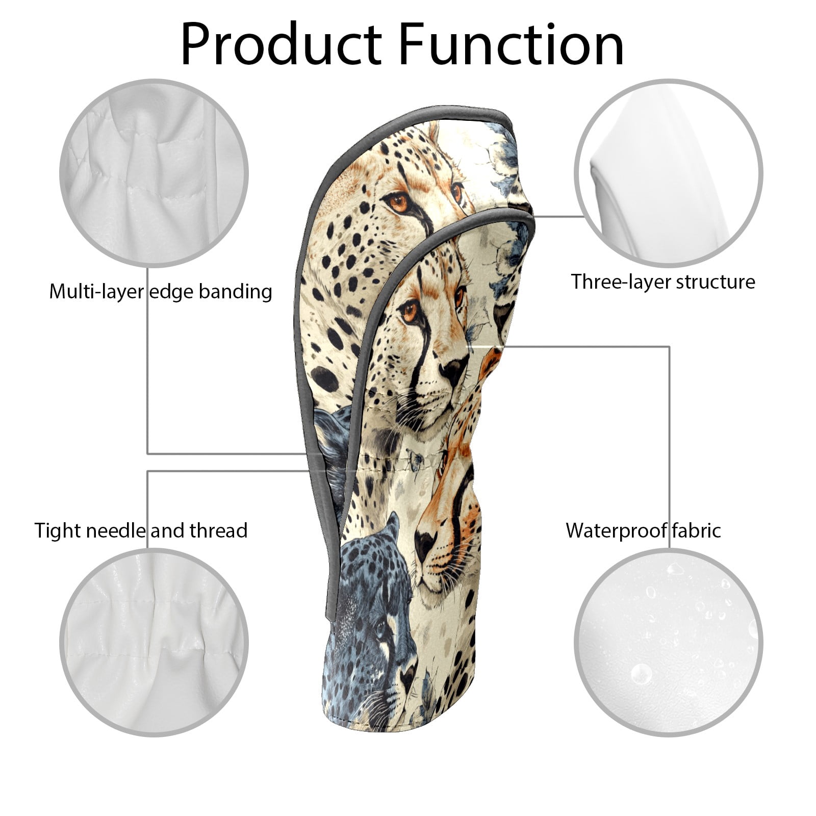 Golf Club Covers PU Leather Waterproof Head Covers for Fairway Woods Hybrids Leopard Face