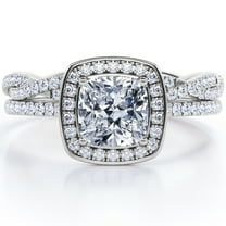 JeenMata Pave-Channel Halo 1.5 Carat Cushion Cut Moissanite Pave Twisted Infinity Bridal Set In 18K White Gold Plating Over Silver
